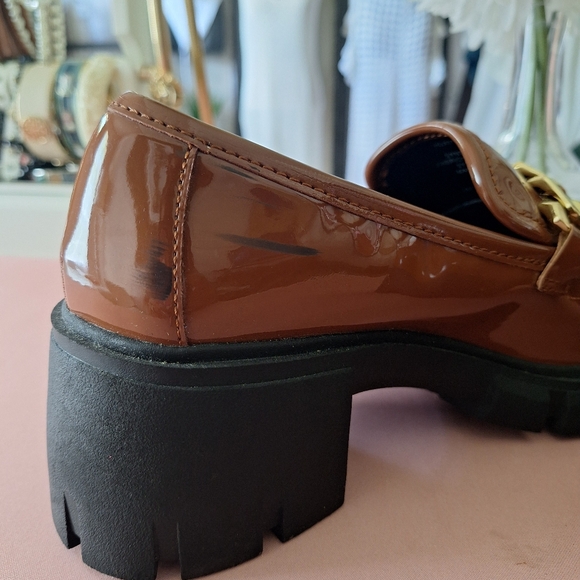 Madden Girl Brown Loafers with Gold Chain Detail - Picture 4 of 5
